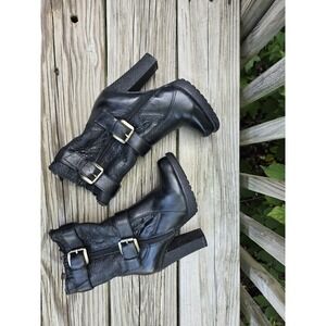 Miss Sixty Black Leather Retro Ankle Boots EU 37 US 6.5 Lined Buckle Heel